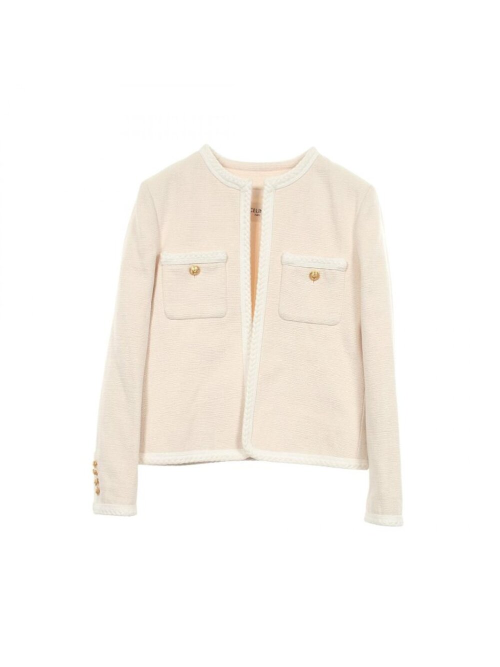 Celine Collarless Jacket Tweed Silk